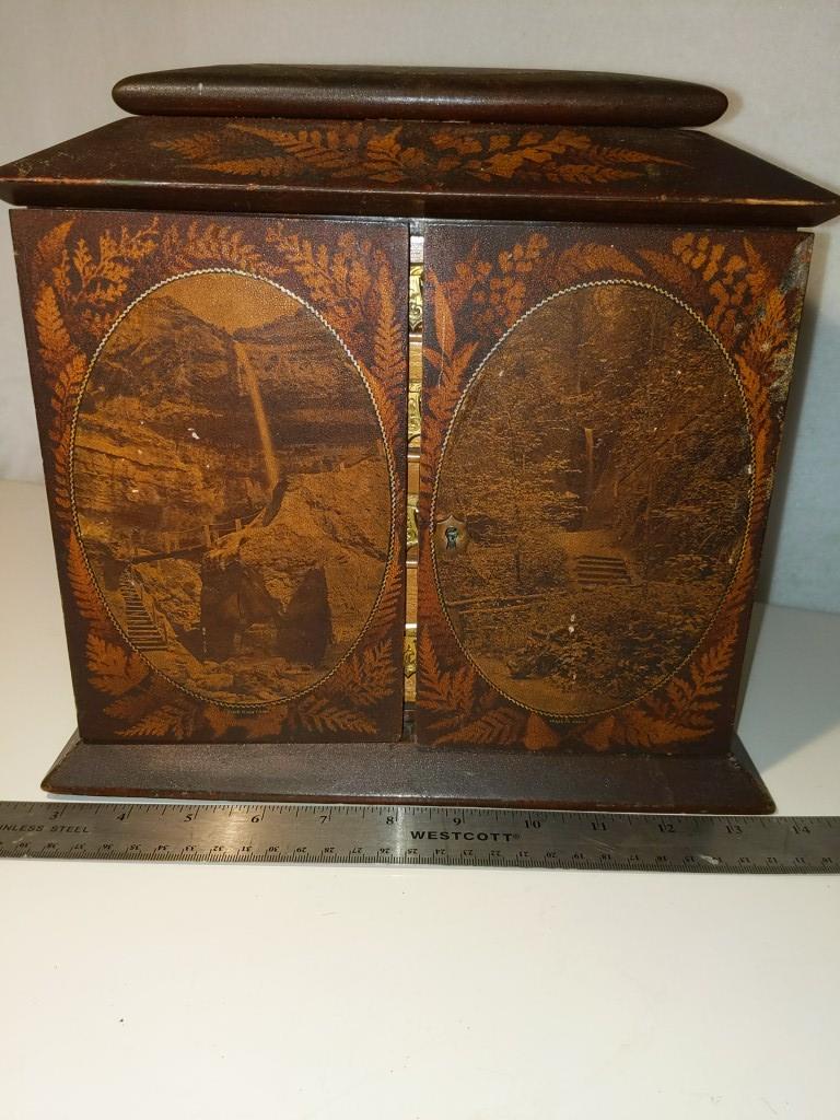 Antique Maple w/ Applique Photography Jewelry Box 11" (1 of 9)