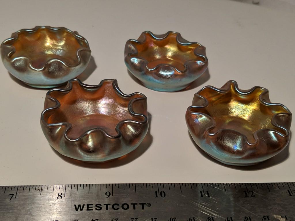 Lot of 4 Tiffany Studio LCT Favrile Salt Cellars: Lot of 4 Tiffany Studio LCT Favrile Salt Cellars