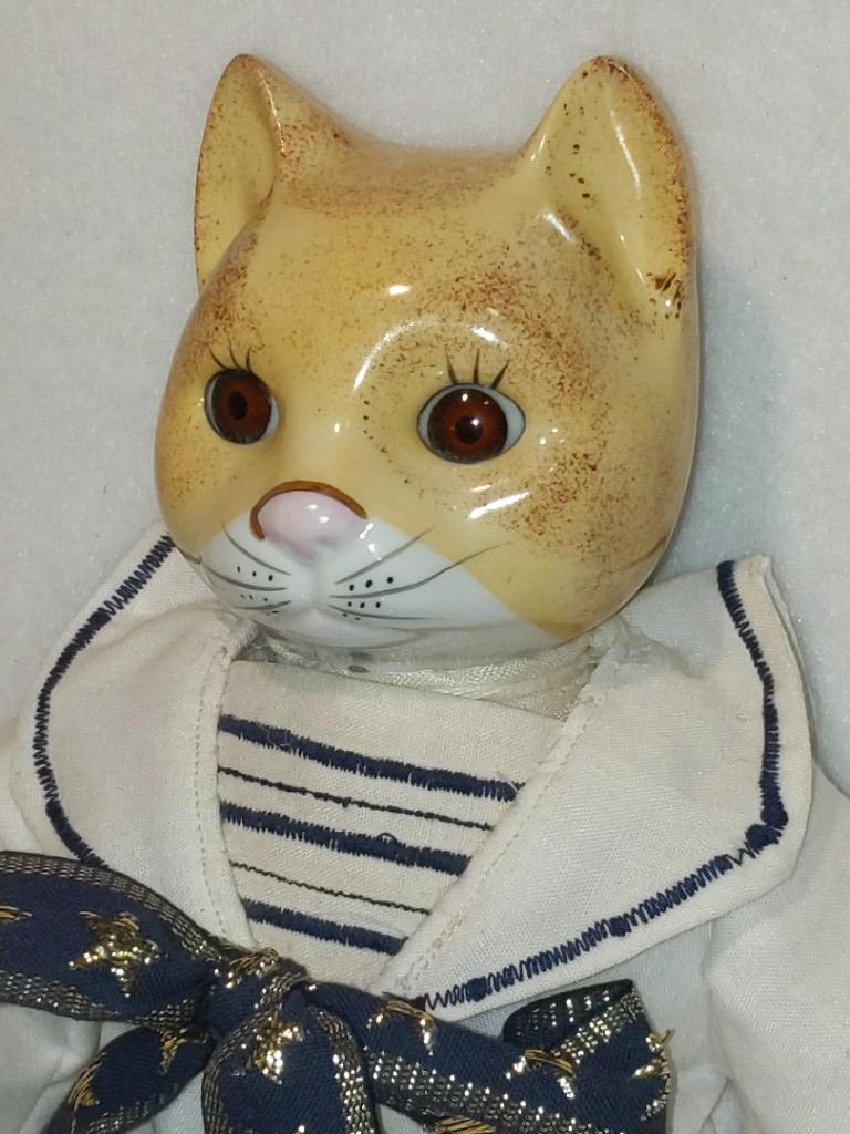 Cat Sailor Doll w/Porcelain Head-Hands-Feet 13.5" Tall: Cat Sailor Doll w/Porcelain Head-Hands-Feet 13.5" Tall 13.5" Tall
