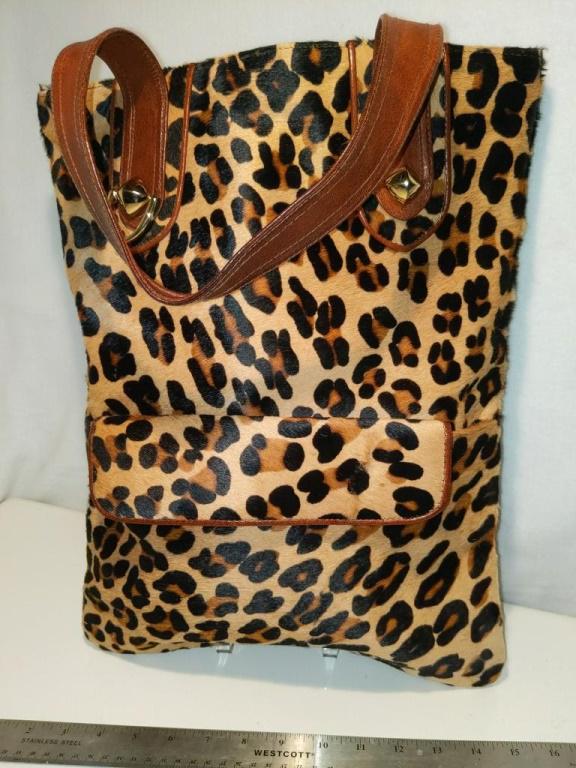 Large Leopard Print Tote -Unmarked Approx 18" Tall (1 of 5)