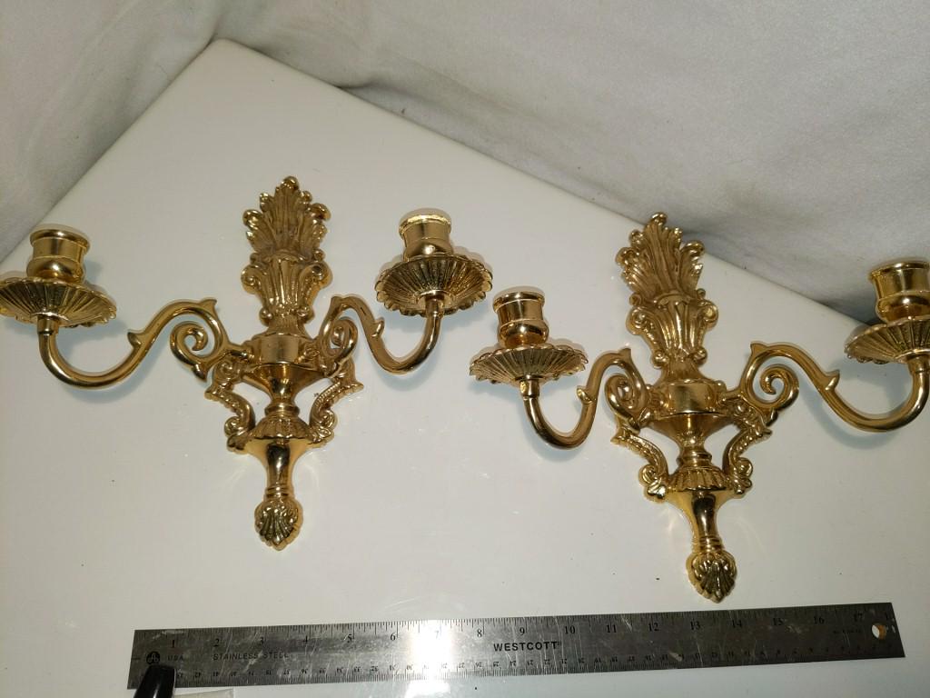 Pair of Brass Candle Wall Sconces (1 of 4)