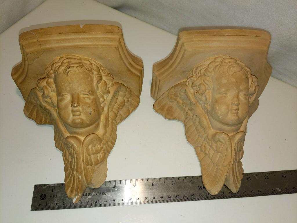 Pair of Cast Cement Angel Wall Sconces One angel (1 of 5)