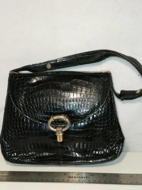 Harrod's Vintage Black Alligator Purse Approx 10" Wide (1 of 6)