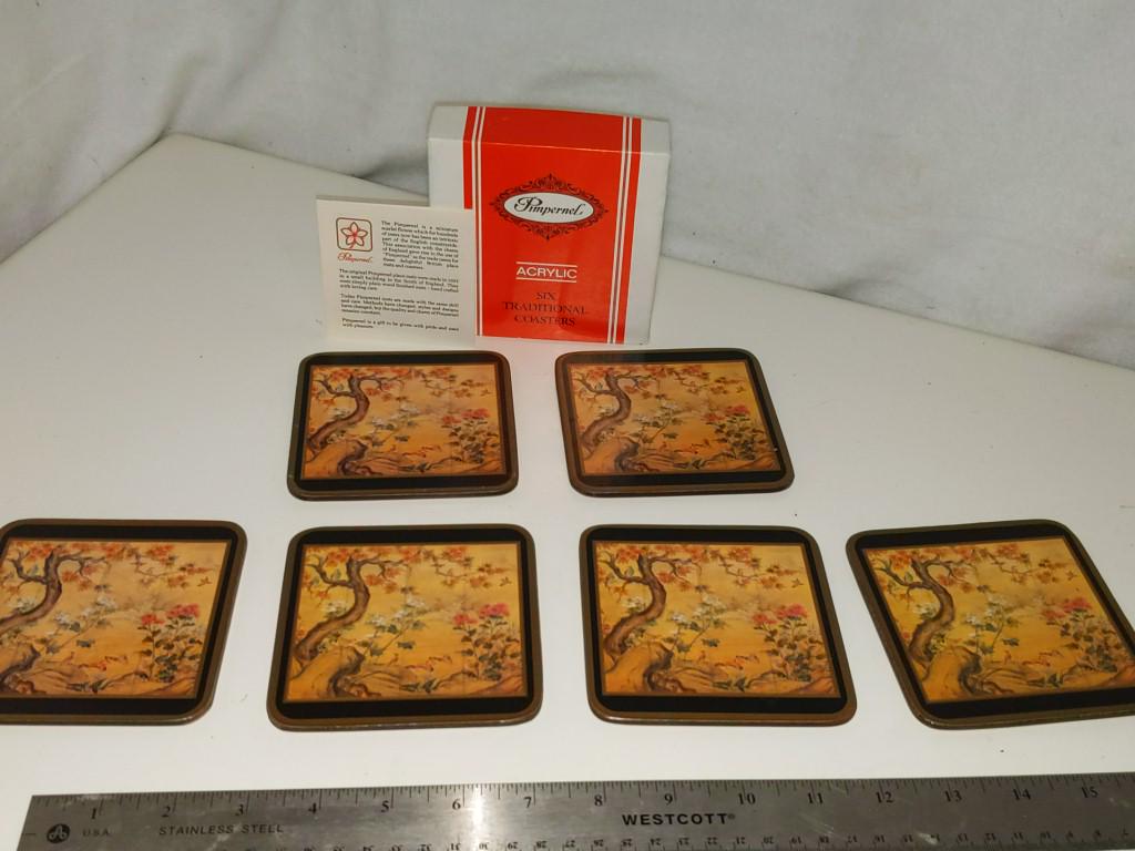 Pimpernel Coaster Set 'Chinese Screen' In box. Appear: Pimpernel Coaster Set 'Chinese Screen' In box. Appear unused In box. Appear unused