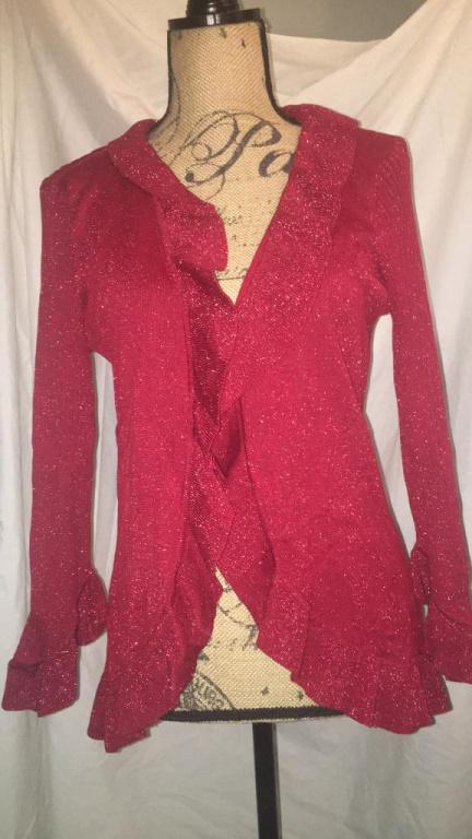 Nine West Red Silk Christmas Sweater Sz XL Brand new: Nine West Red Silk Christmas Sweater Sz XL Brand new condition. Open sweater. Brand new condition. Open sweater.