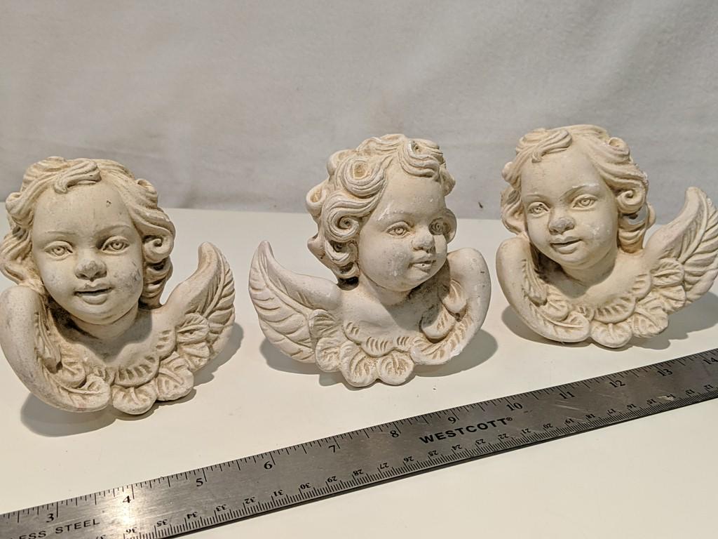 Lot of 3 Cast Cement Wall-Mount Angels (1 of 4)