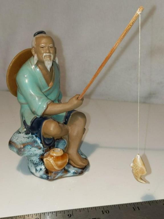 Chinese Mudman Fisherman Figure Approx 5.5" to top of (1 of 7)