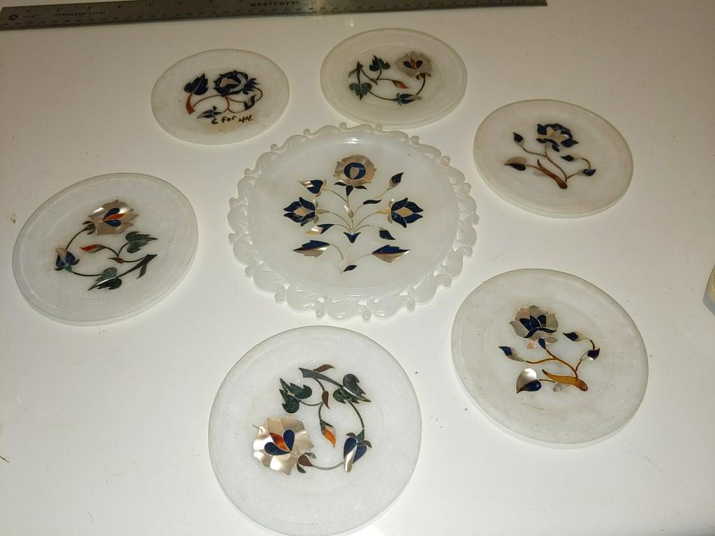 Inlaid Marble Coasters and Trivet: Inlaid Marble Coasters and Trivet