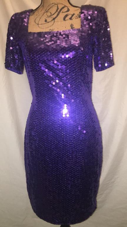 Niteline Purple Sequin Dress Sz 8 100% polyester. (1 of 3)