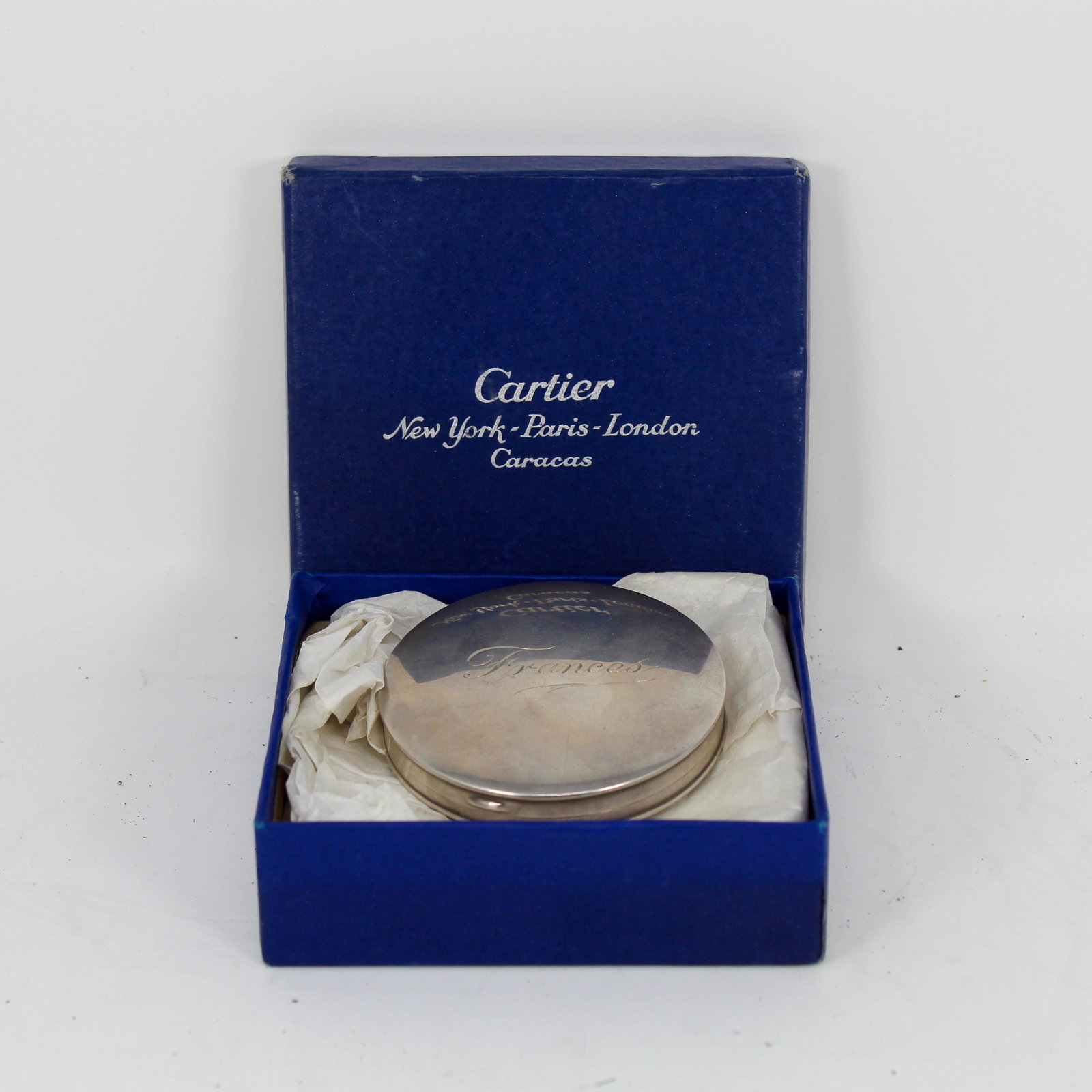 Cartier Powder Case: Metal powder case with personal engraving "Frances"