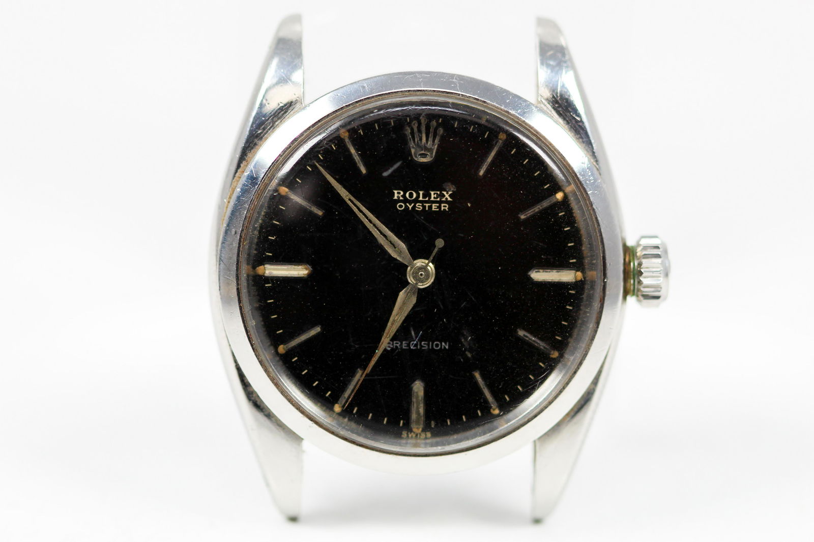 Vintage Rolex Oyster Precison Wristwatch: Vintage Stainless Steel Rolex Oyster Precison Wristwatch. Model 6426, Serial 455310, 34mm diameter. Currently running at time of cataloging.