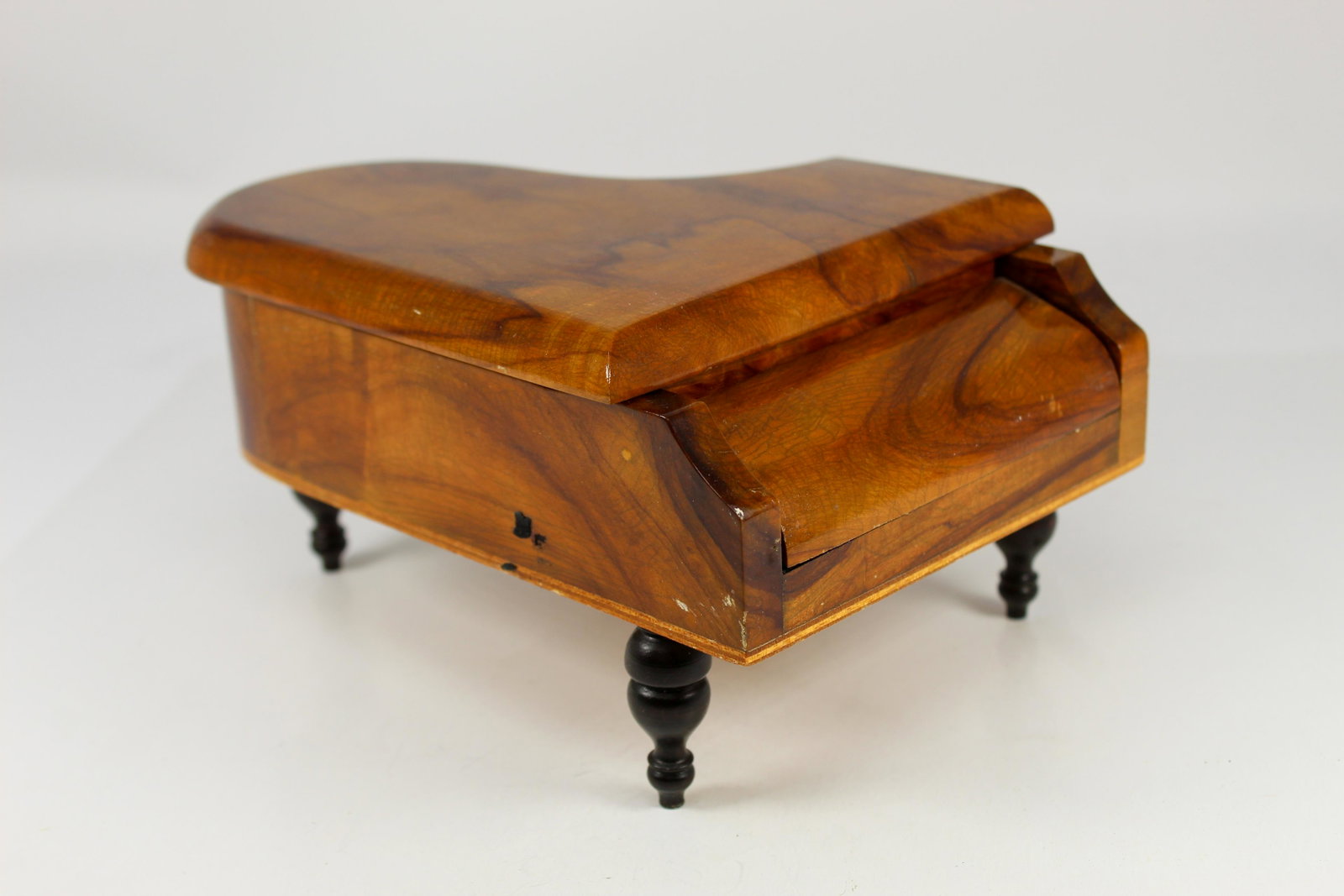 Antique Mahogony Piano Shaped Music Box: Antique Mahogony Piano Shaped Music Box. 7" x 5" x 3"