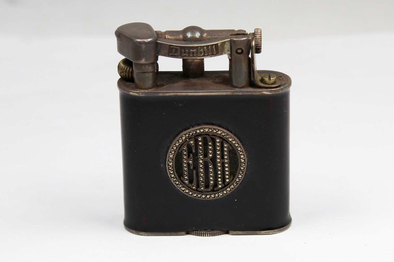 Antique Dunhill Black Lacquer Marcasite Pocket Lighter: Antique (1930's) Dunhill Black Lacquer Marcasite Pocket Lighter