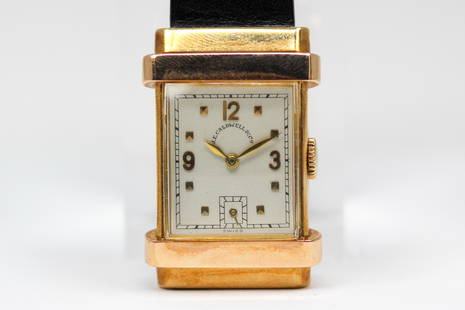 Vintage J.E. Caldwell & Co. Rectangular Wristwatch in 14k Yellow Gold: 14k Yellow Gold Vintage J.E. Caldwell & Co. Rectangular Wristwatch. 22mm x 37mm. Running at time of cataloging.