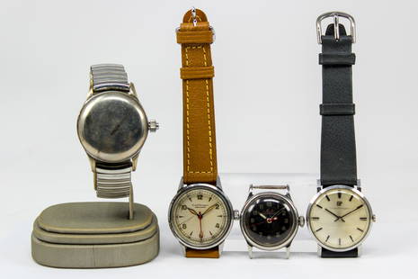 Assorted Vintage Watches: Assorted Vintage Watches. 1. Vintage Wakmann Wristwatch in Stainless Steel. **Missing Crystal**. 32mm diameter. Not running; 2. Vintage Girard Perregaux Sea Hawk Wristwatch in Stainless Steel. 31mm