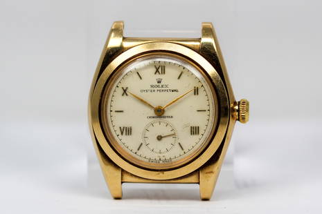 Vintage Rolex Oyster Perpetual Chronometer Wristwatch in 14k Yellow Gold: 14k Yellow Gold Vintage Rolex Oyster Perpetual Chronometer Wristwatch; Model 3130, Serial # 444206. 32mm diameter. Not running.