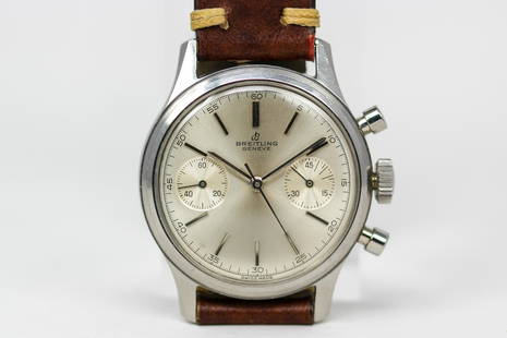 Vintage Breitling Geneve Chronograph Wristwatch: Stainless Steel Vintage Breitling Geneve Chronograph Wristwatch. 35mm diameter. Running at time of cataloging.