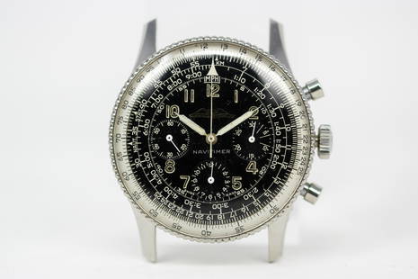 Vintage Breitling Geneve Navitimer Chronograph Wristwatch: Stainless Steel Vintage Breitling Geneve Navitimer Chronograph Wristwatch. 40mm diameter. Running at time of cataloging.