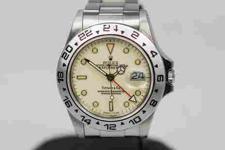Vintage Rolex Oyster Perpetual Date Explorer II "Tiffany & Co." Wristwatch: Stainless Steel Vintage Rolex Oyster Perpetual Date Explorer II "Tiffany & Co." Wristwatch on Stainless Steel Rolex bracelet; Model 16550, Serial # 9353331. 40mm diameter. Running at time of catalogin