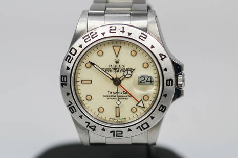 Vintage Rolex Oyster Perpetual Date Explorer II "Tiffany & Co." Wristwatch: Stainless Steel Vintage Rolex Oyster Perpetual Date Explorer II "Tiffany & Co." Wristwatch on Stainless Steel Rolex bracelet; Model 16550, Serial # 9353331. 40mm diameter. Running at time of catalogin