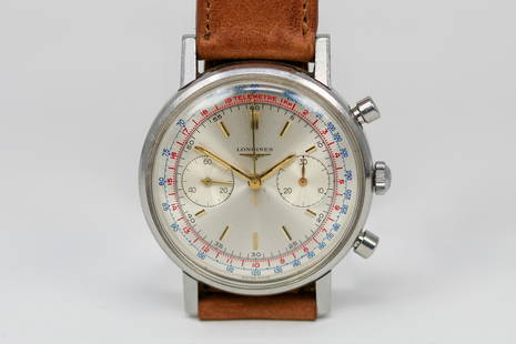 Vintage Longines Chronograph Wristwatch: Stainless Steel Vintage Longines Chronograph Wristwatch; Model 7413, Serial # 16184245-011669. 38mm diameter. Running at time of cataloging.