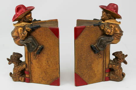 Antique "Little Cowboys" Bookends: Antique "Little Cowboys" Bookends. Circa 1930's. Bronze composition. Manufactured by K&O Metal Novelties Co. New York. 6.75" x 4.5" x 3".