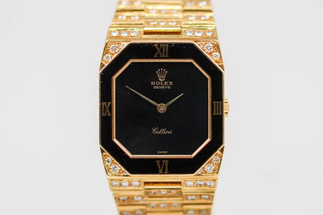 Vintage Rolex Geneve Cellini Wristwatch with Rolex Box, Rolex Hang Tag, Original Appraisal, and: 18k Yellow Gold Vintage Rolex Geneve Cellini Wristwatch on 18k Yellow Gold Rolex bracelet with Rolex Box, Rolex Hang Tag, Original Appraisal, and Rolex Certificate; Model 4354, Serial # 6939578. 27mm