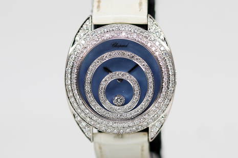 Chopard Happy Spirit Factory Diamond Wristwatch in 18k White Gold: 18k White Gold Chopard Happy Spirit Factory Diamond Wristwatch; Model 20/7060, Serial # 100896. 32mm diameter. Not running.