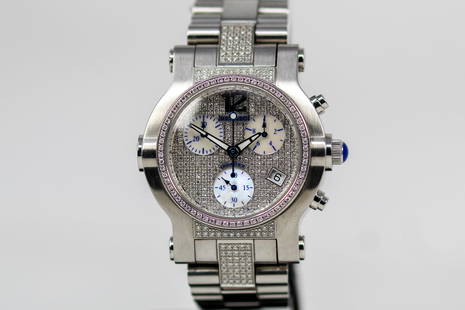 Renato Beauty Chronograph with Date Wristwatch with Diamonds: Stainless Steel Renato Beauty Chronograph with Date Wristwatch with Diamonds. 36mm diameter. Not running.