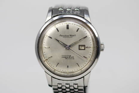 Vintage International Watch Co. Schaffhausen Ingenieur with Date Wristwatch: Stainless Steel Vintage International Watch Co. Schaffhausen Ingenieur with Date Wristwatch on Stainless Steel IWC bracelet. 36mm diameter. Running at time of cataloging.