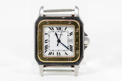 Two-Tone Cartier Santos Wristwatch *Crown Stuck, Won't Open*: Two-Tone Cartier Santos Wristwatch *Crown Stuck, Won't Open*; Serial # 296123982. 29mm x 41mm. Running at time of cataloging.