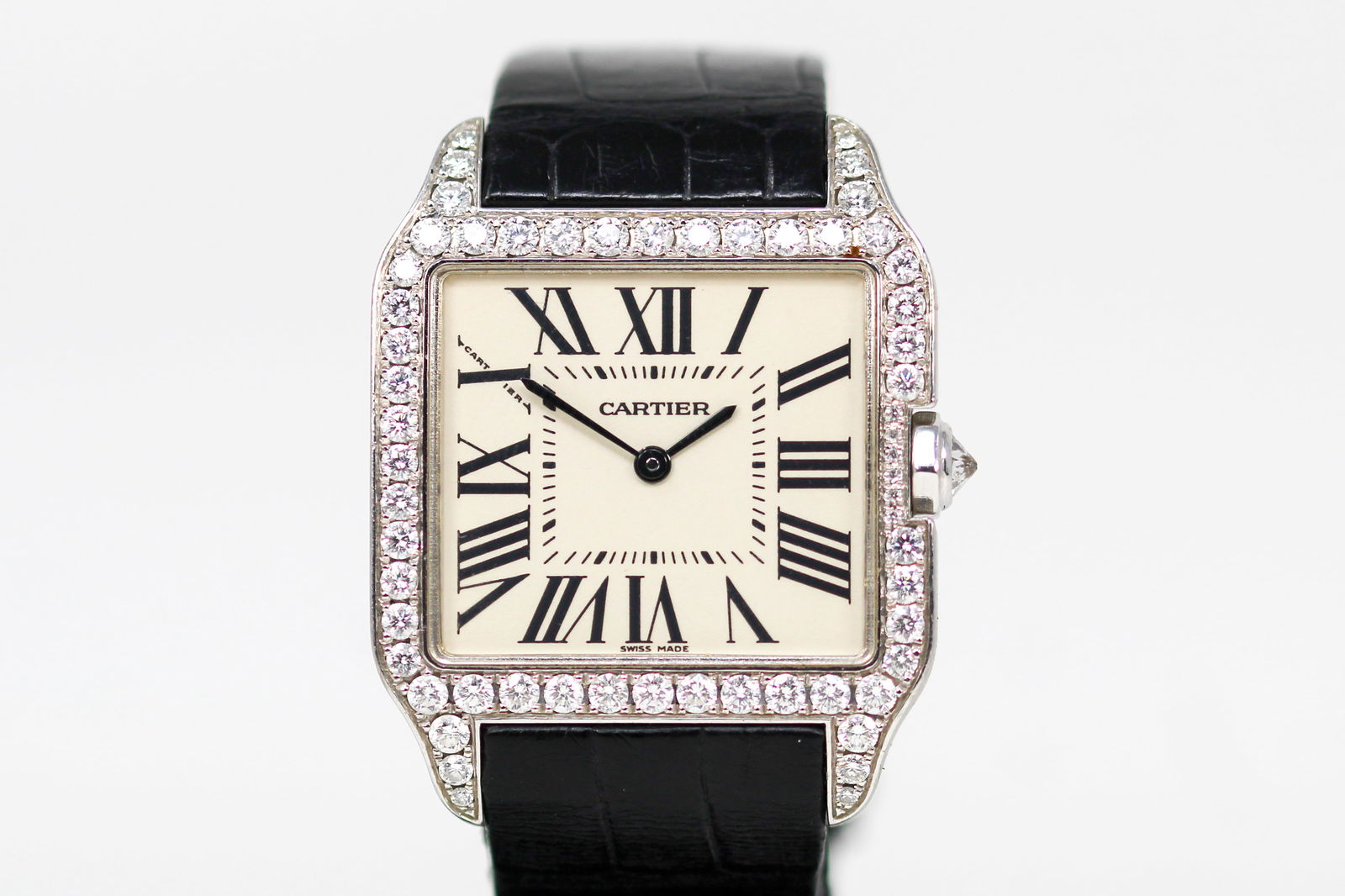 Cartier Santos Wristwatch (unclear if diamonds are aftermarket or factory) in 18k White Gold (1 of 6)