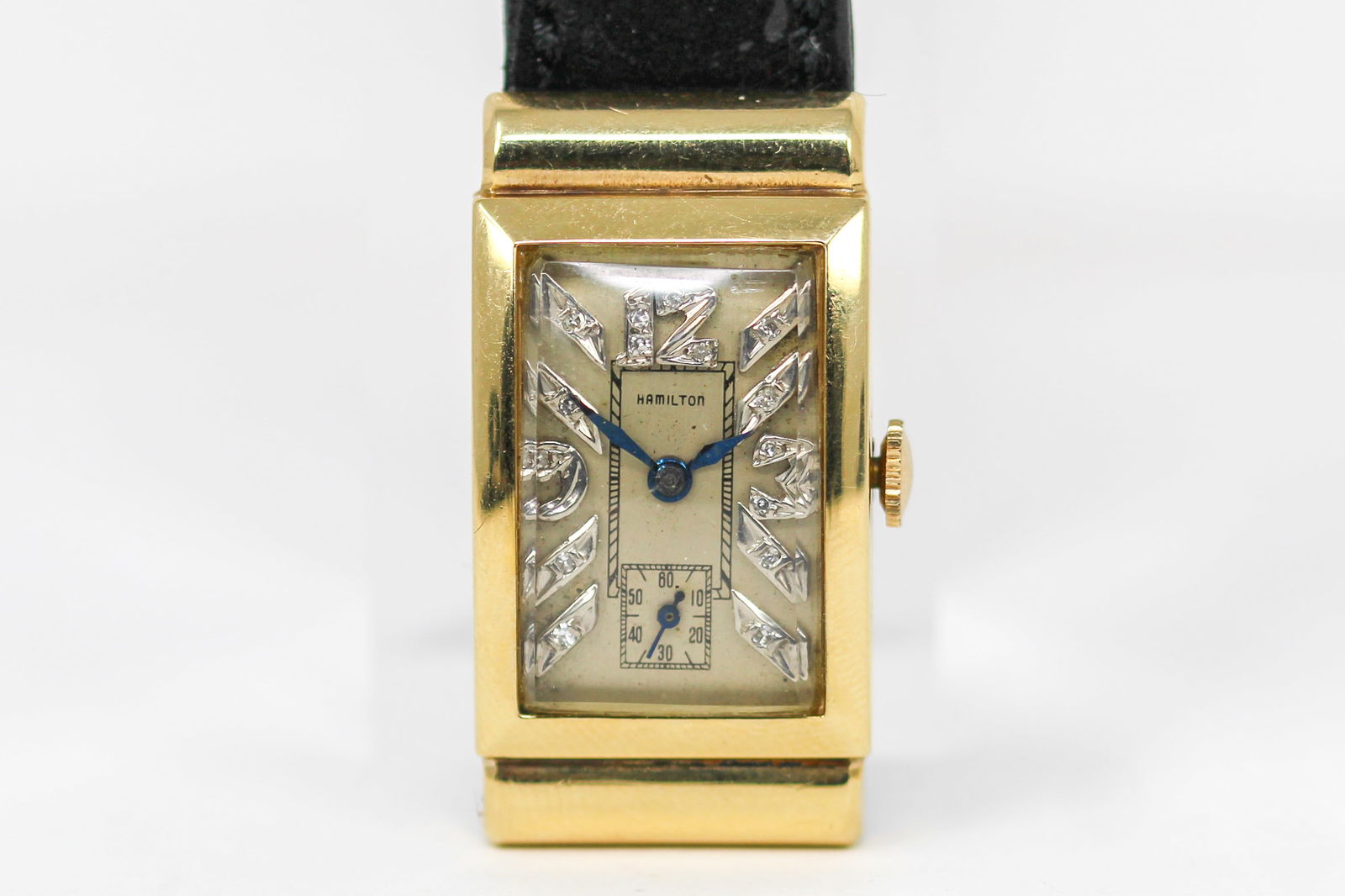 Vintage Hamilton Rectangular Wristwatch in 14k Yellow Gold with Factory Diamond Dial (1 of 4)