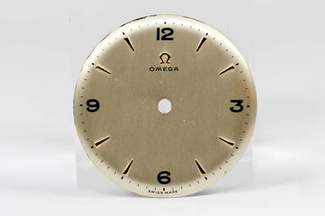 Loose Vintage Omega Dial *Retired Watchmaker's Collection*: Loose Vintage Omega Dial *Retired Watchmaker's Collection*. Silver dial. 34mm diameter. Loose watch parts.