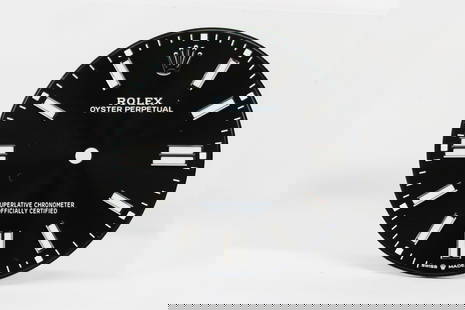 Loose Rolex Oyster Perpetual Dial *Retired Watchmaker's Collection*: Loose Rolex Oyster Perpetual Dial *Retired Watchmaker's Collection*. Black dial. 32mm diameter. Loose watch parts.