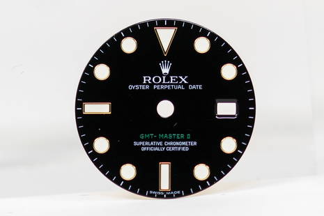 Loose Rolex Oyster Perpetual Date GMT-Master II Dial *Retired Watchmaker's Collection*: Loose Rolex Oyster Perpetual Date GMT-Master II Dial *Retired Watchmaker's Collection*. Black dial. 27mm diameter. Loose watch parts.