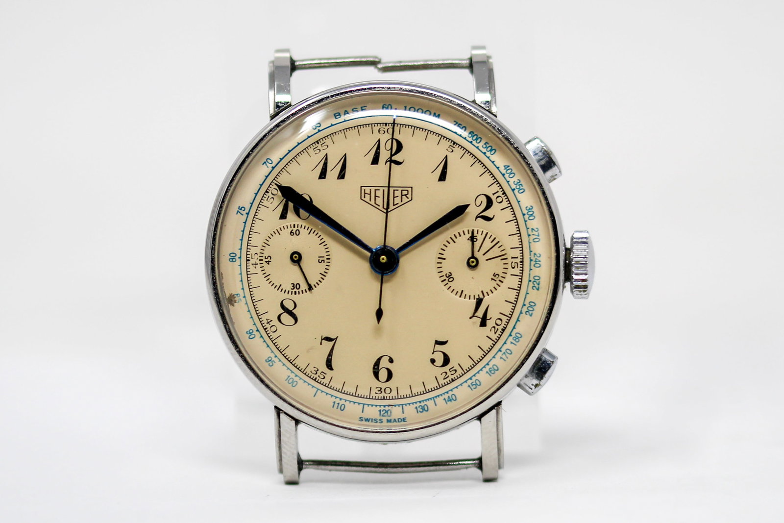 Vintage Heuer Chronograph Wristwatch *Chronograph Pushers Not Functioning*: Stainless Steel Vintage Heuer Chronograph Wristwatch *Chronograph Pushers Not Functioning*; Serial # 245524. 36mm diameter. Running at time of cataloging. As clearly spelled out in our Auction Terms: 