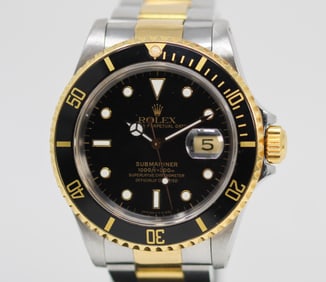 Two-Tone Vintage Rolex Oyster Perpetual Date Submariner Wristwatch with Rolex Certificate and Rolex