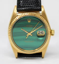 Vintage Rolex Oyster Perpetual Datejust Wristwatch with Factory Rolex Malachite Dial in 18k Yellow