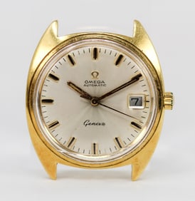Vintage Omega Geneve Automatic with Date Wristwatch in 18k Yellow Gold