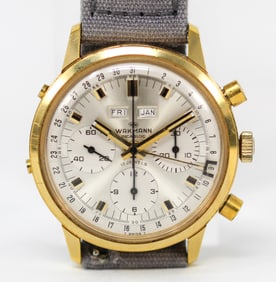 Vintage Wakmann Incabloc 17 Jewels Calendar Chronograph Wristwatch