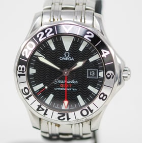 Omega Seamaster GMT with Date Wristwatch with Omega Owner's Manuals and Omega Service Receipt