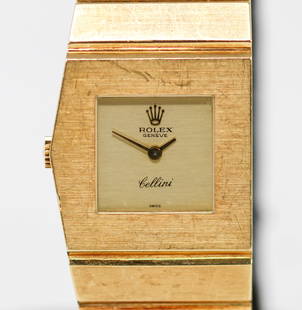 Ladies Vintage Rolex Geneve Cellini Queen Midas Wristwatch in 18k Yellow Gold: 18k Yellow Gold Ladies Vintage Rolex Geneve Cellini Queen Midas Wristwatch on 18k Yellow Gold Rolex Bracelet; Model 4313, Serial # 4276767/2872. 24mm diameter. Running at time of cataloging. PLEASE