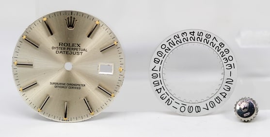 Loose Vintage Rolex Oyster Perpetual Datejust Dial with Rolex Date Wheel and Rolex Crown