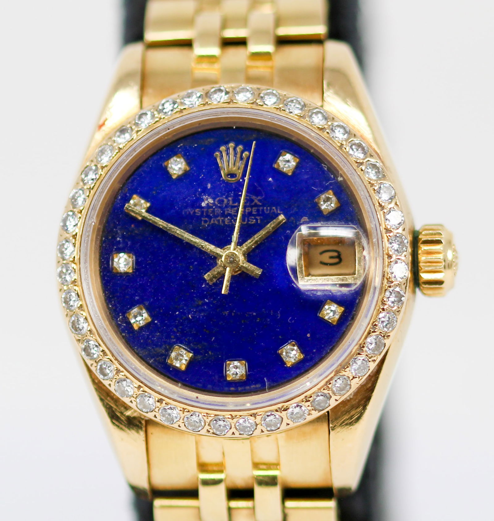 Vintage Ladies Rolex Oyster Perpetual Datejust Wristwatch with Factory Diamond Dial and Bezel in 18k