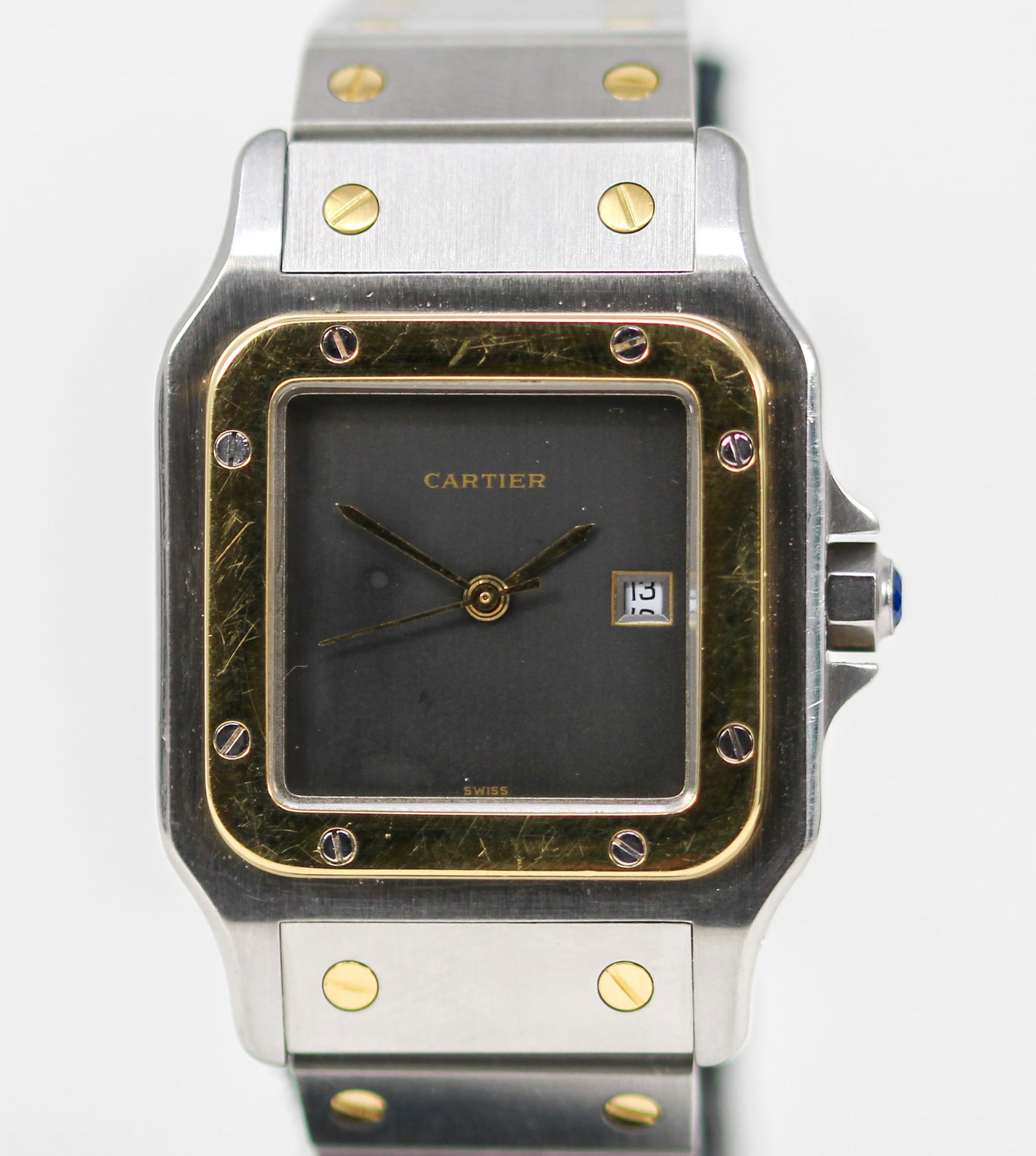 Two-Tone Vintage Cartier Santos Dumont with Date Wristwatch (1 of 8)