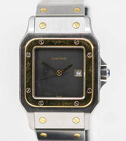 Two-Tone Vintage Cartier Santos Dumont with Date Wristwatch (1 of 8)