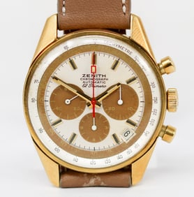 Vintage Zenith El Primero Chronograph with Date Wristwatch in 18k Yellow Gold