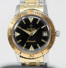 Two-Tone Vintage Zodiac Sea Wolf Automatic with Date Wristwatch *Gold Plated*