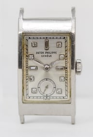Vintage Patek Philippe Geneve Rectangular Wristwatch in Platinum with Patek Philippe Factory Diamond